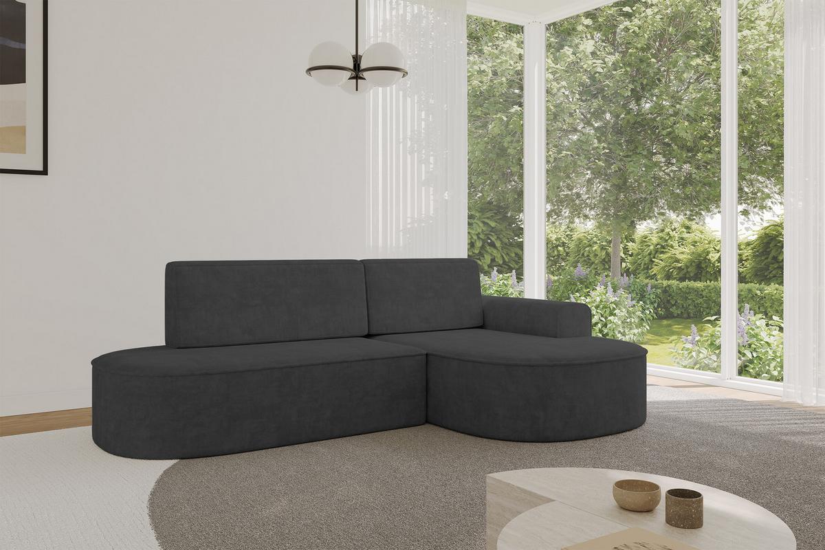 ECKSOFA mit Schlaffunktion und Bettkasten Ottomane Rechts MARI-L1-S - 283x167x73 cm Dunkelgrau Velours - Dunkelgrau/Schwarz, Holzwerkstoff/Kunststoff (167/283cm) - ALTDECOR