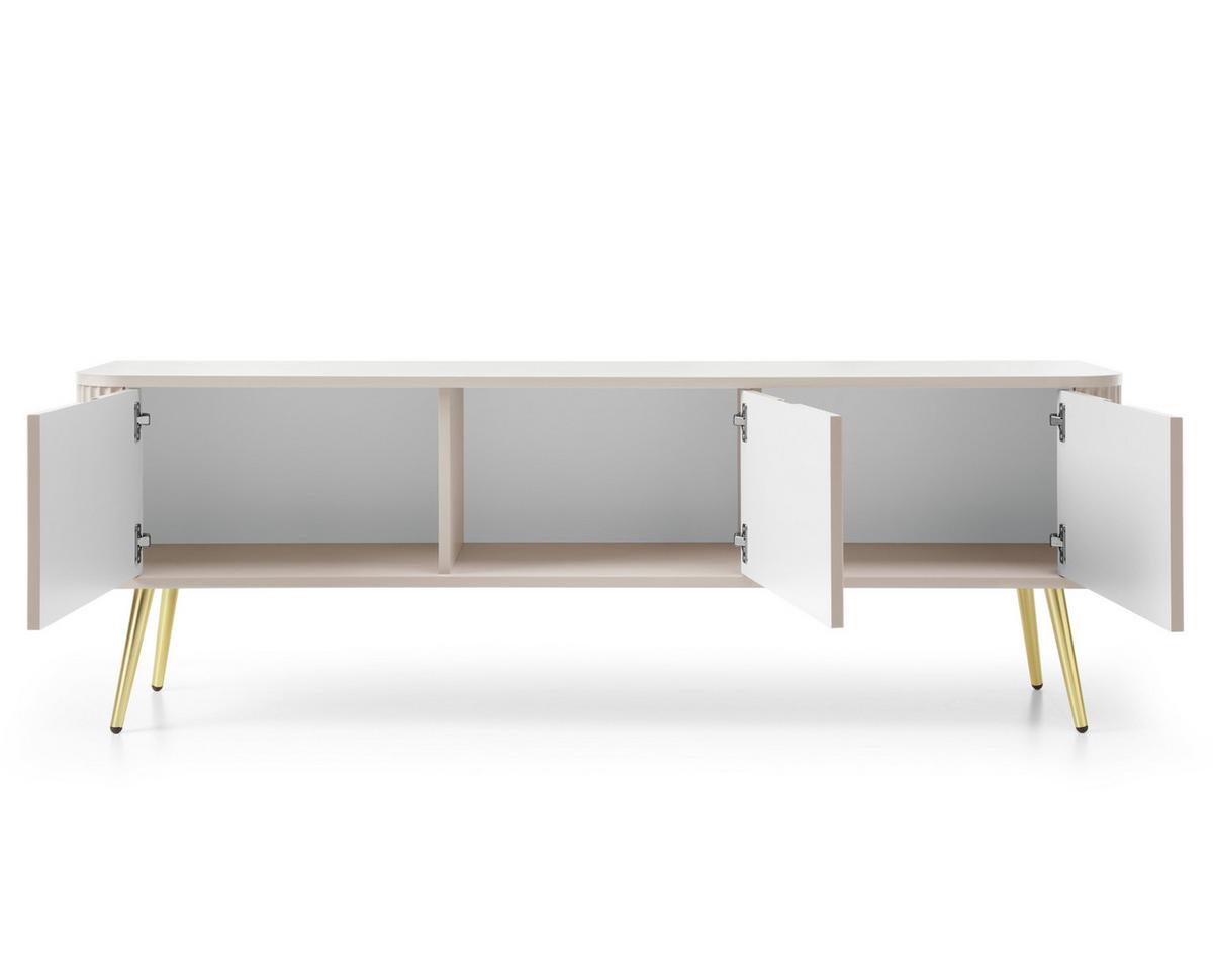 LOWBOARD Salvia 3T Beige, Gold 168/56/39 cm – mit geriffelten Fronten und hohen Beinen - Beige/Goldfarben, Holzwerkstoff/Metall (168/56/39cm) - AX Living