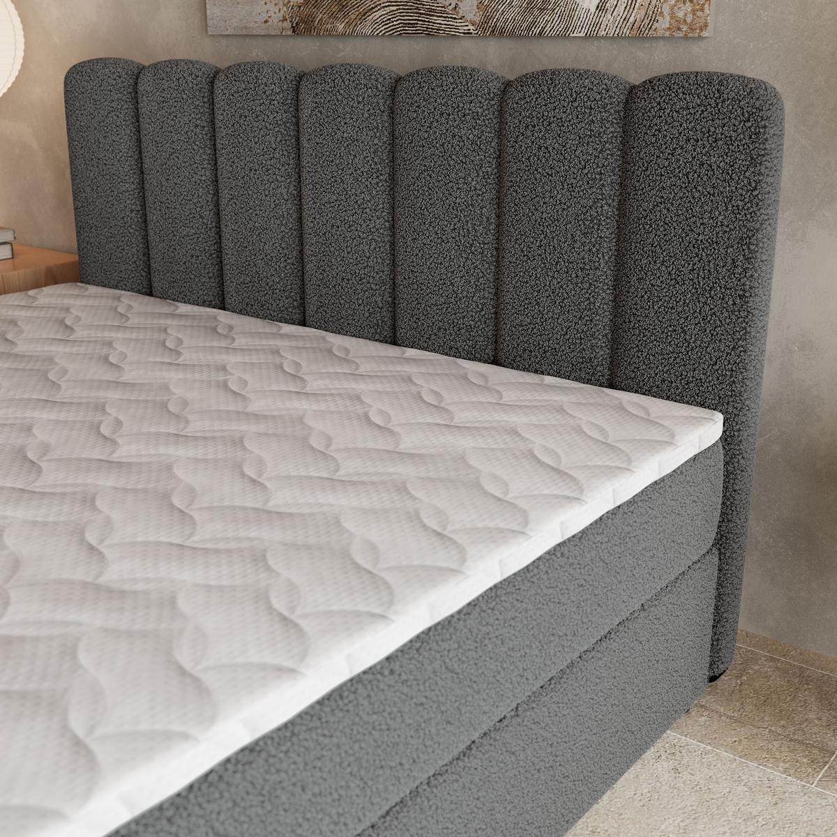 BOXBETT SOLIA 160x200 cm mit Matratze und Topper, H2+H3 - Grau - Grau, Holz (160/200cm) - MASSENO