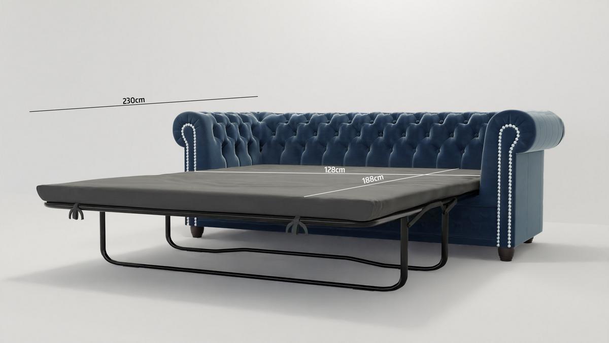 CHESTERFIELD-SOFA 3-Sitzer mit Schlaffunktion Nyx Marineblau Samt - Dunkelblau/Braun, Holz/Textil (203/28/86cm) - S-Style Möbel