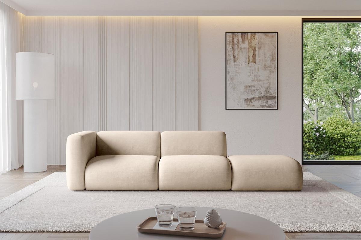 SOFA Ottomane Links MIRA-S3 296x89x70 Beige Velours - Greige/Beige, Holzwerkstoff/Kunststoff (296/70/89cm) - ALTDECOR