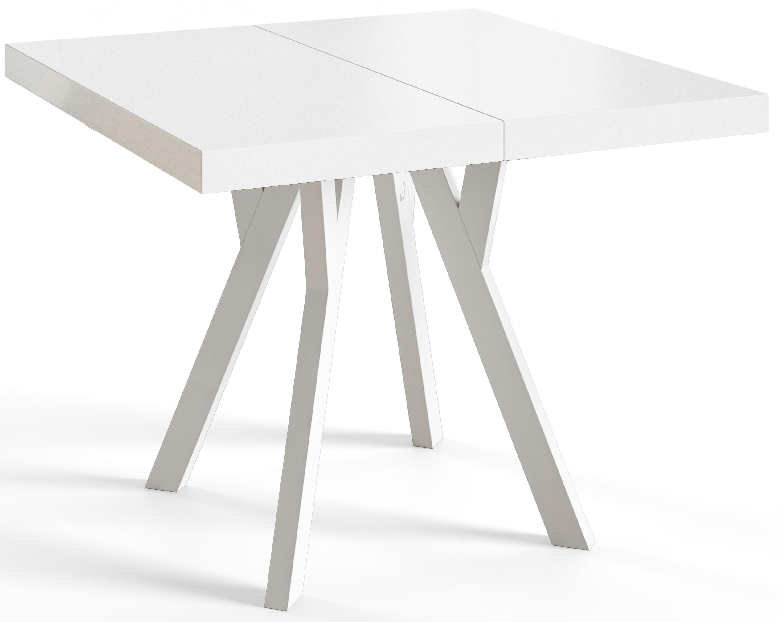 QUADRATISCHER Esstisch ausziehbar – Moderner Wohnzimmertisch und Küchentisch – Tisch mit Holzbeinen, Durchmesser 120 - 220 cm - Farbe Weiß - Weiß, Holzwerkstoff (120/120/77cm) - Alpi-Möbel