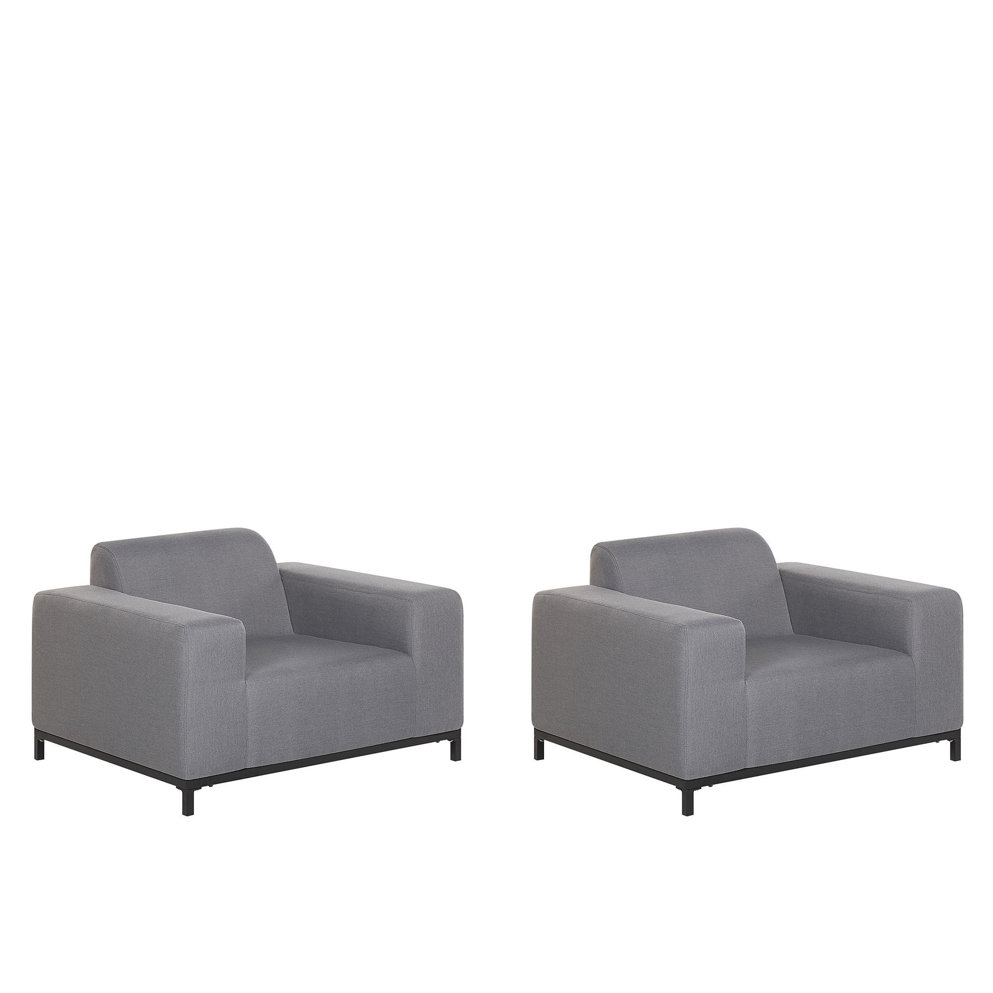 GARTENSESSEL 2er-SET grau/schwarzes Gestell Rovigo - Schwarz/Grau, Textil (105/68/84cm) - Beliani