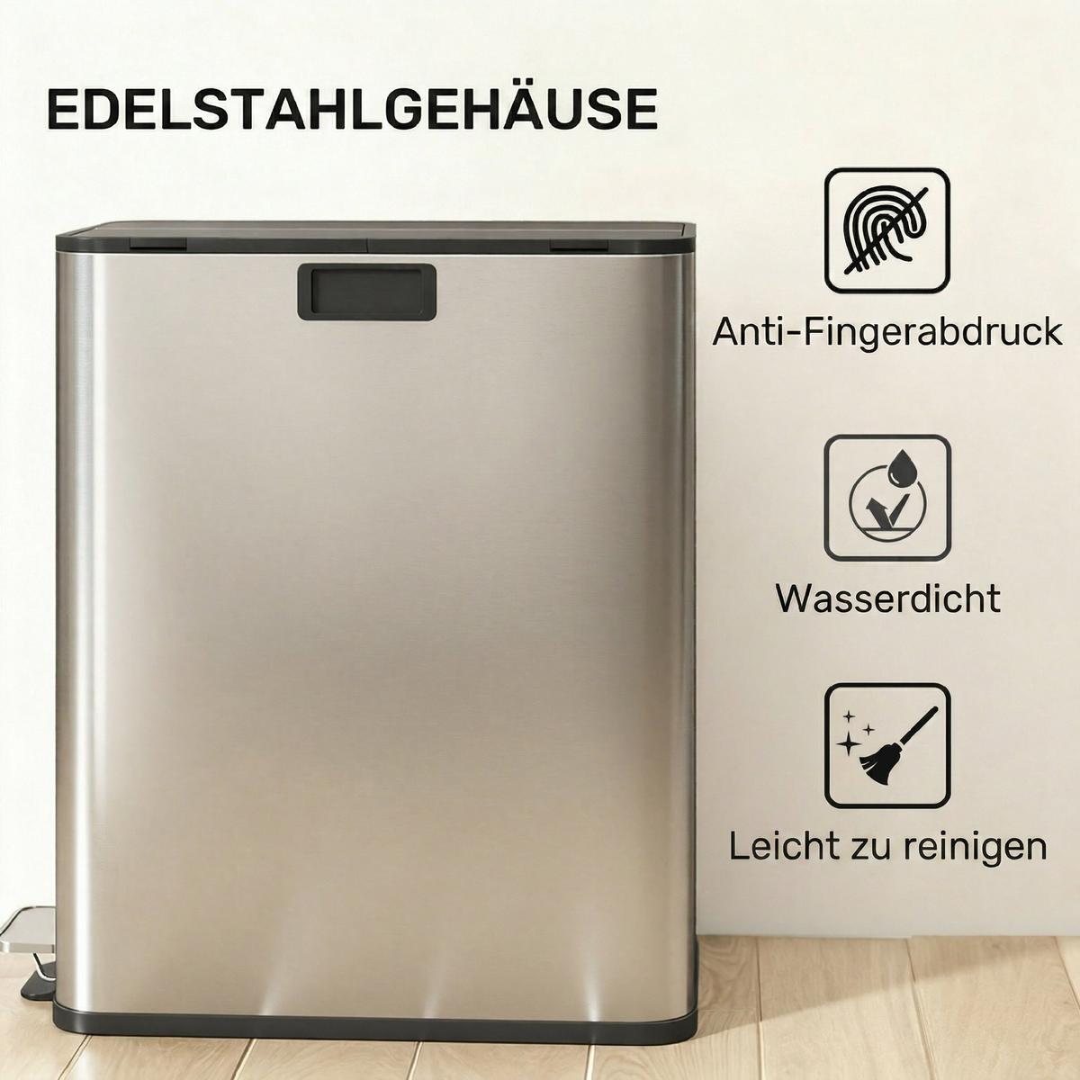 KÜCHENMÜLLEIMER Edelstahl Silber - Silberfarben, Metall (30/67/53.4cm) - HOMCOM