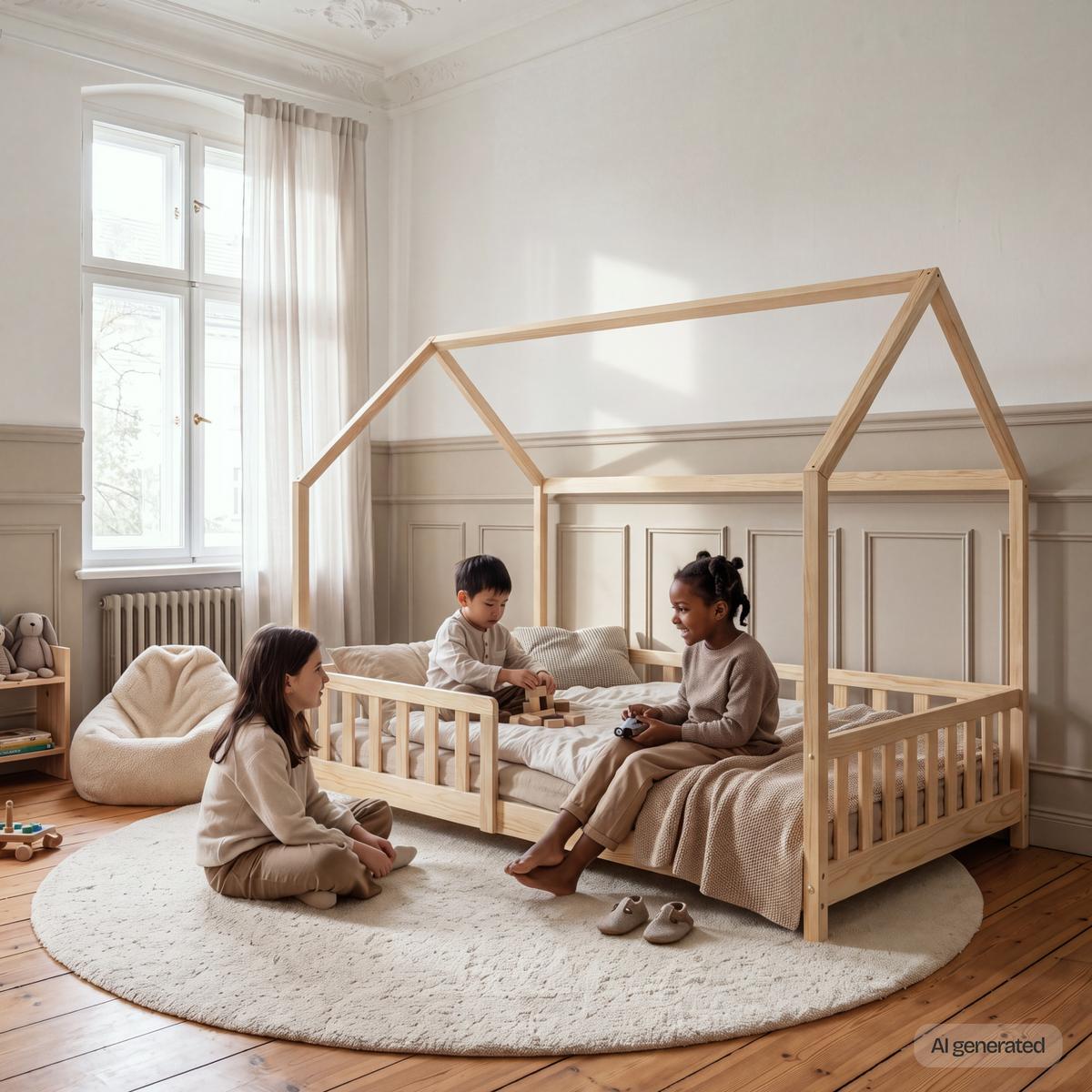 HAUSBETT Hesel - Naturfarben, Holz (120/200cm) - [en.casa]