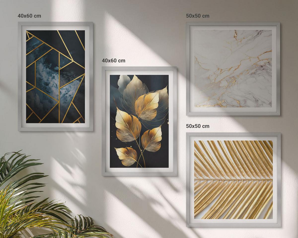 BILDER SET 4er Set - 50x50 cm & 40x60 cm Silberner Rahmen - Moderne Pflanzenmuster - Silberfarben, Kunststoff (50/50cm) - TULUP