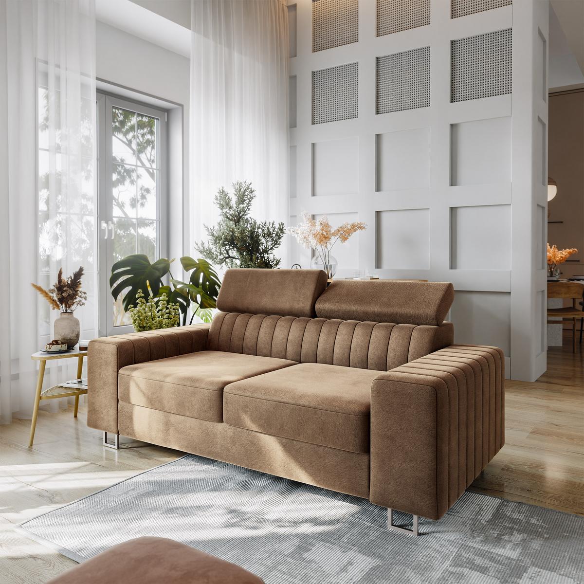 BETTSOFA SOLAN Beige Velours-Stoff mit Schlaffunktion - Beige, Holz/Textil (194/88/90cm) - MASSENO
