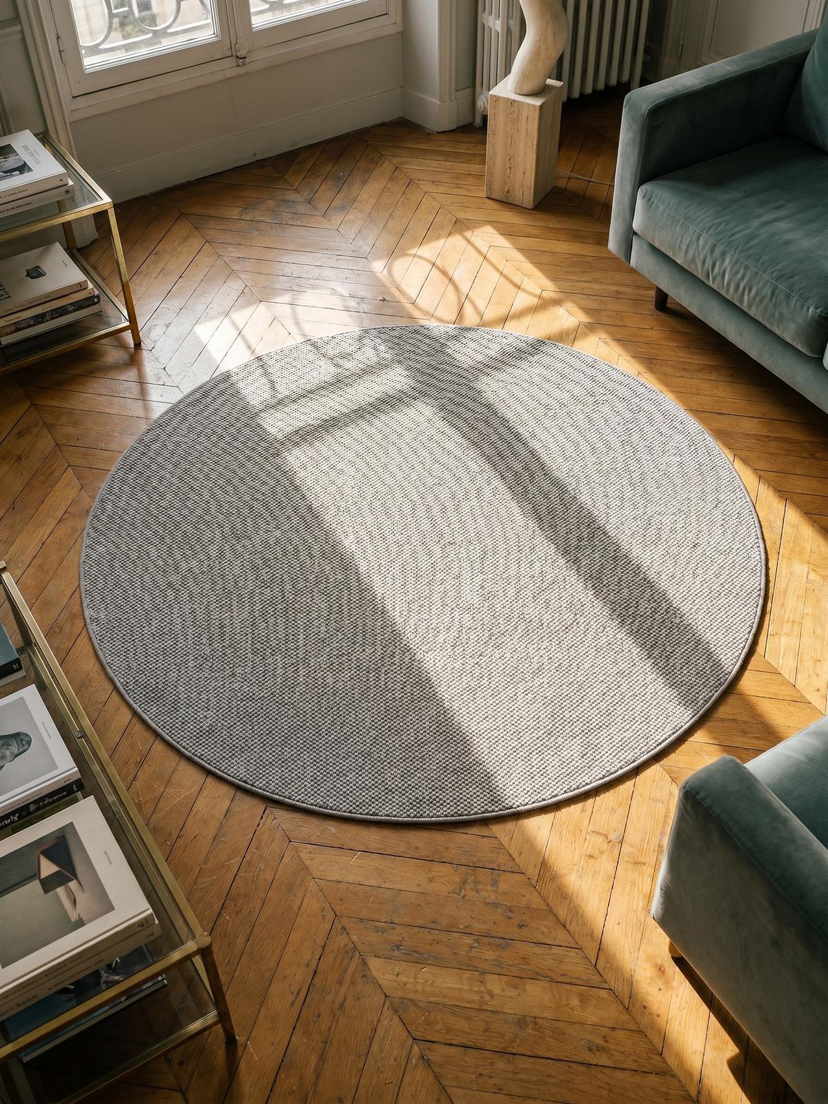 TEPPICH Flachgewebe LANGAU in Silber, meliert, Ø 120 cm - Silberfarben, Textil (120/120cm) - KADIMA DESIGN