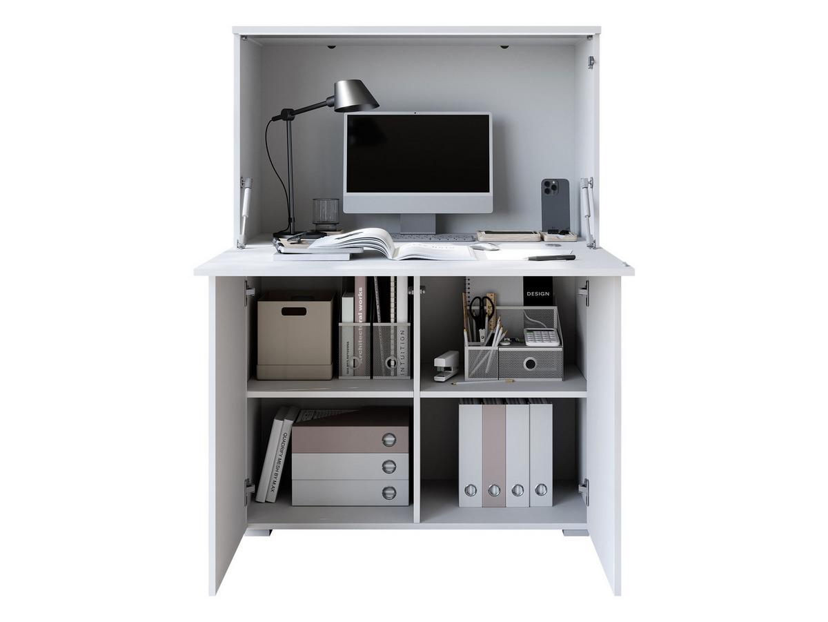 KOMMODE / SCHREIBTISCH Vera 90 mit LED Beleuchtung - Weiß Hochglanz/Alufarben, Holzwerkstoff/Kunststoff (90/126/42cm) - MIRJAN24