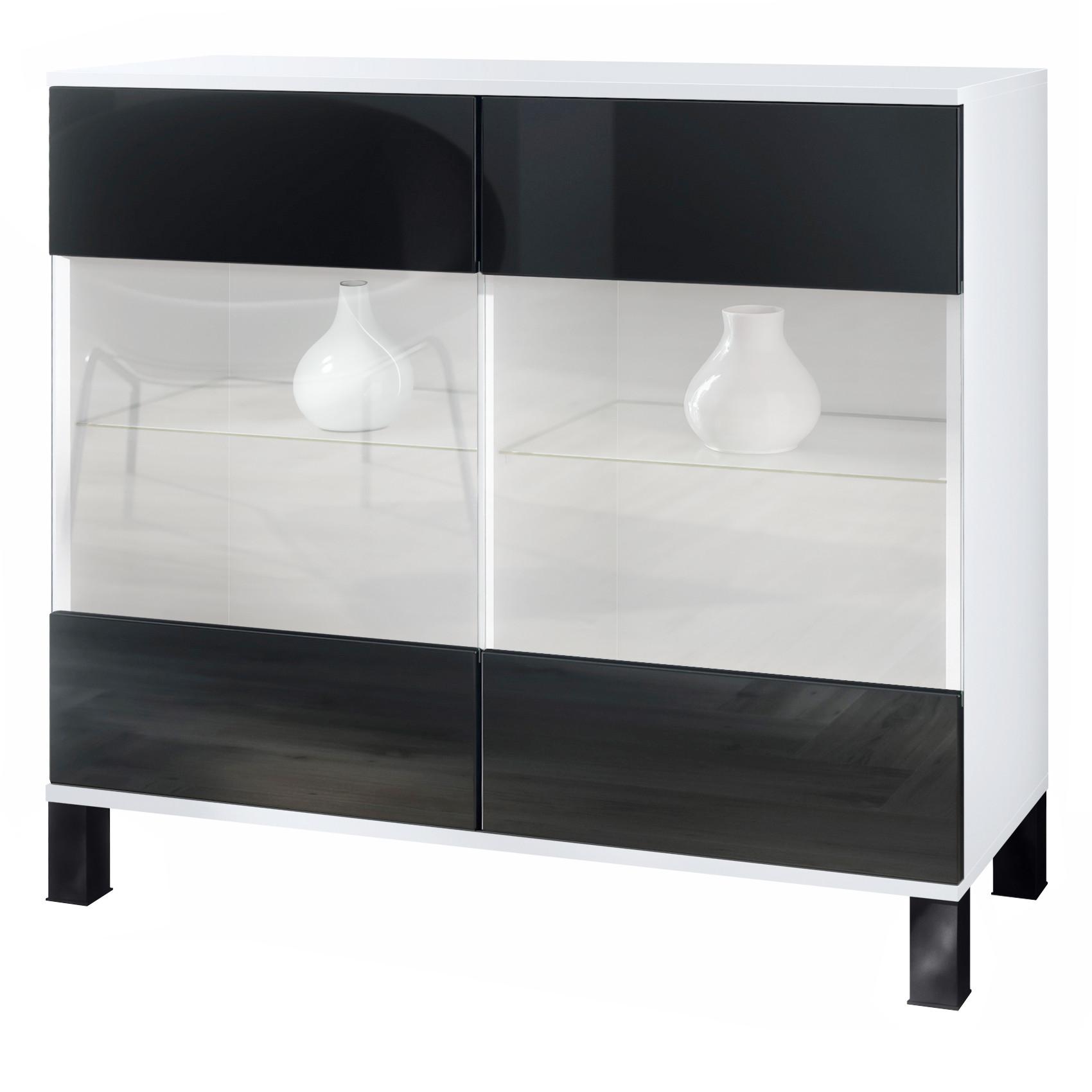 KOMMODE Bari Schwarz Hochglanz - Schwarz Hochglanz, Holzwerkstoff (92.5/84.5/35cm) - Vladon
