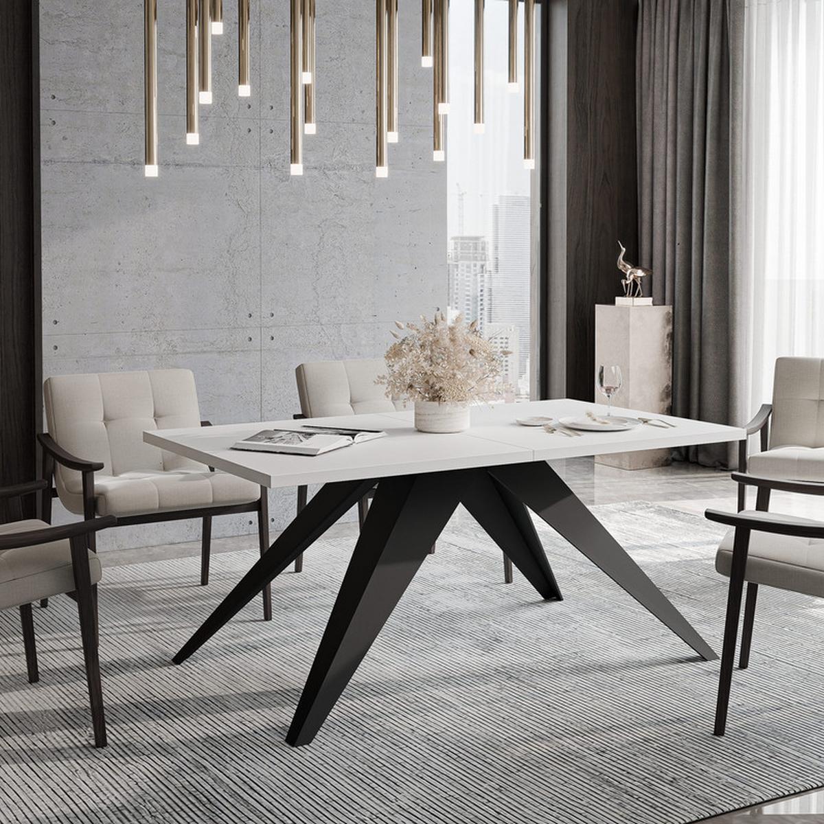 AUSZIEHTISCH XANDRO 160/90/76 cm mit Metallgestell, Schwarz / Weiß - Schwarz/Weiß, Holzwerkstoff/Metall (90/160/76cm) - Idohome