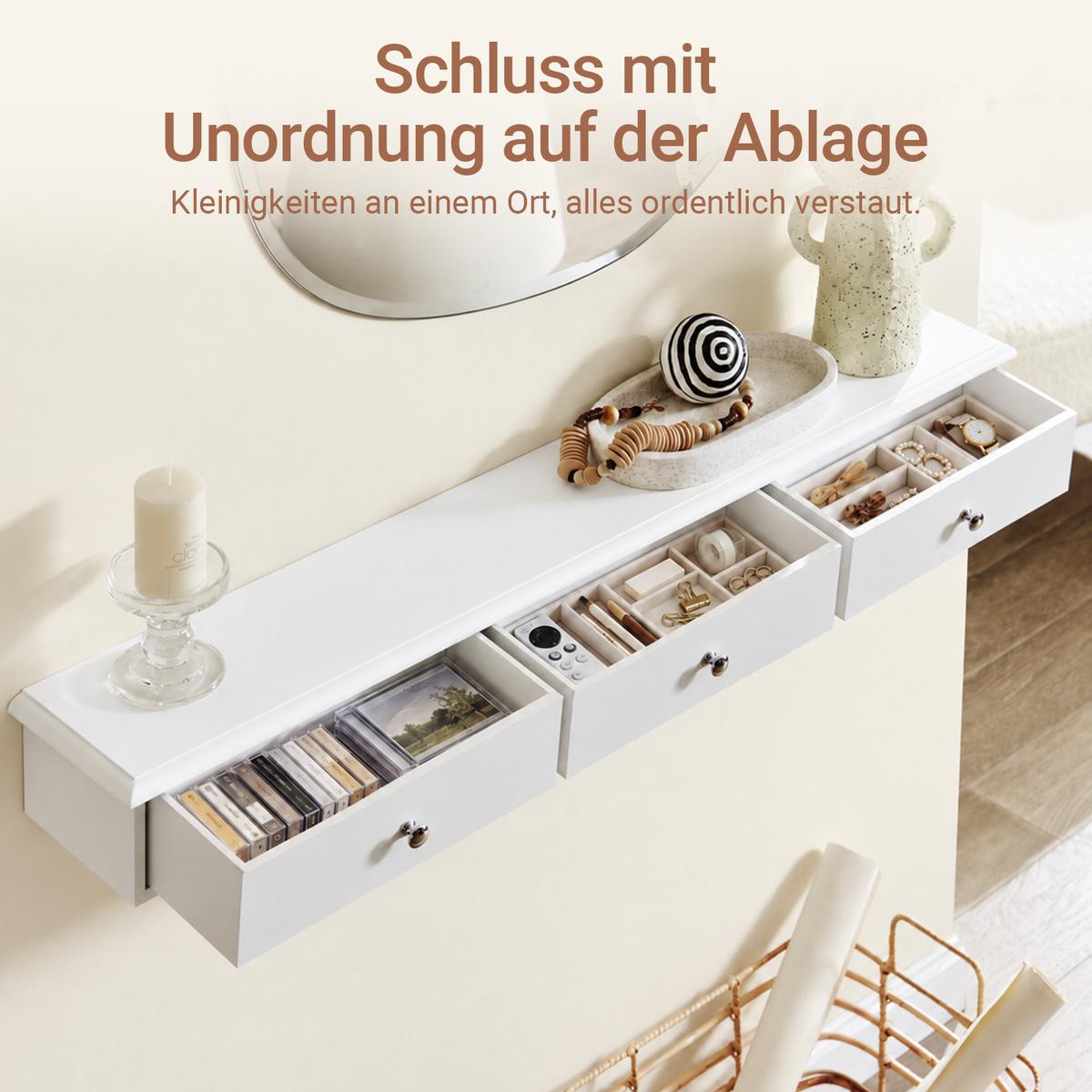 HÄNGESCHRANK Weiß, 94 cm breit, 3 Schubladen, Ablagefläche oben, bis 10 kg, für Flur, Küche & Bad - Weiß, Holzwerkstoff (93/10/15cm) - SoBuy