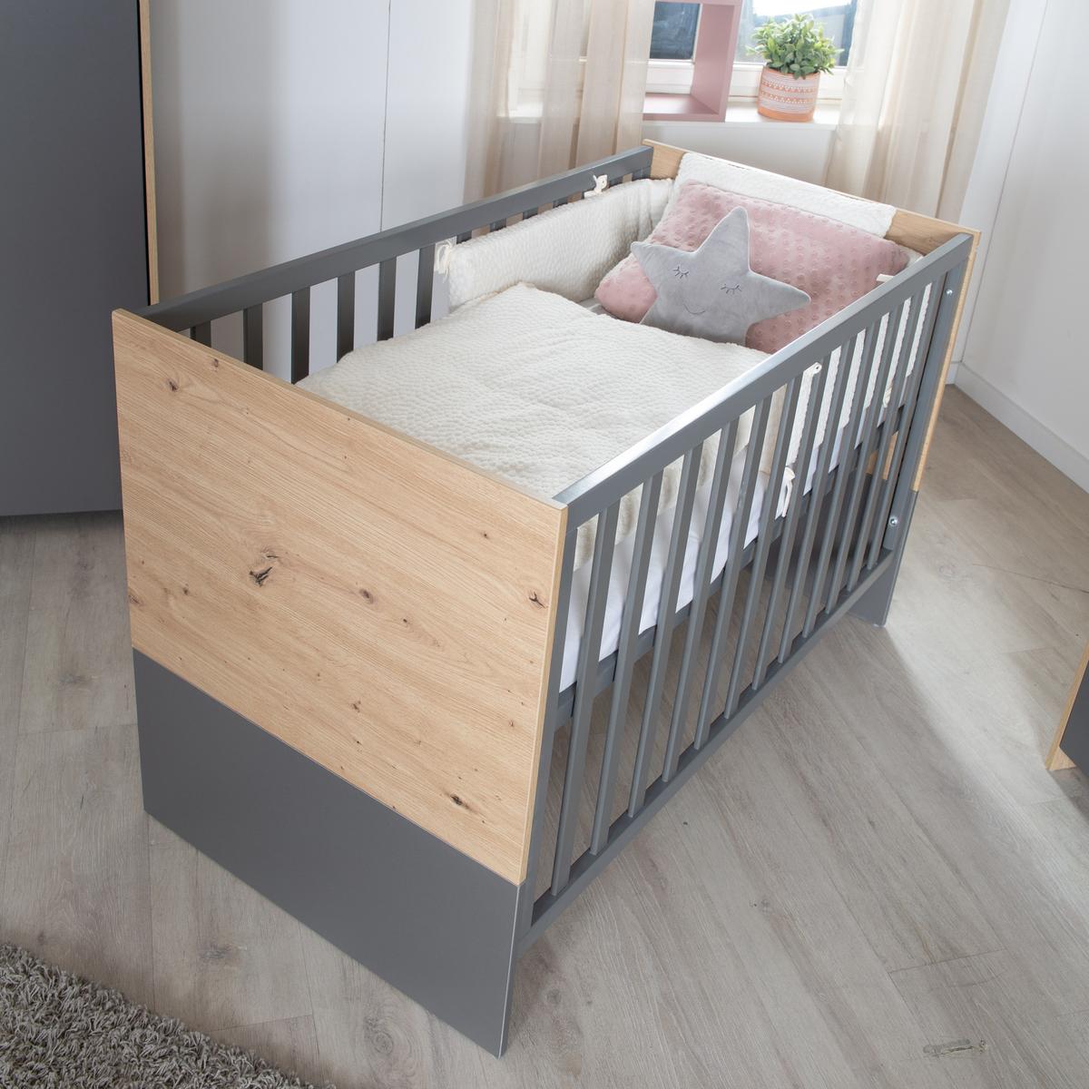 BABYZIMMER SET Anna 3-teilig - Alteiche/Anthrazit, Holz/Holzwerkstoff (96/190/50cm) - Roba