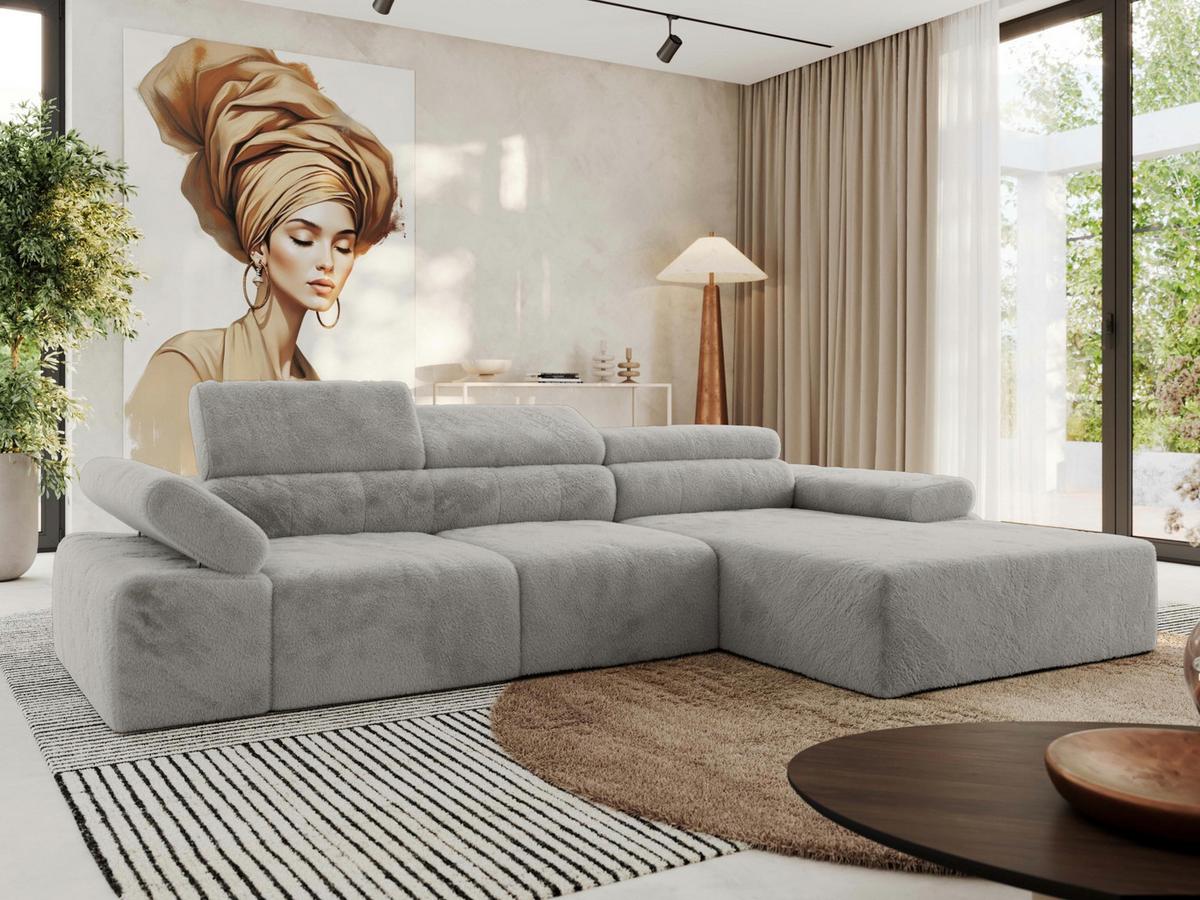 ECKSOFA RILASSO L Hellgrau Plüsch - rechts - Hellgrau/Schwarz, Kunststoff/Textil (174/296cm) - MKS