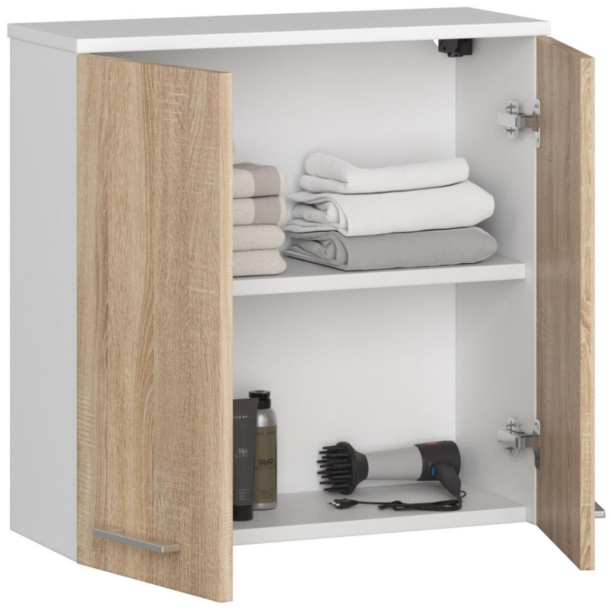BADKOMMODE Weiß, Eiche Sonoma 60/60/22,5 - Weiß/Sonoma Eiche, Holzwerkstoff (60/60/22.5cm) - RAUMHIRSCH FURNITURE