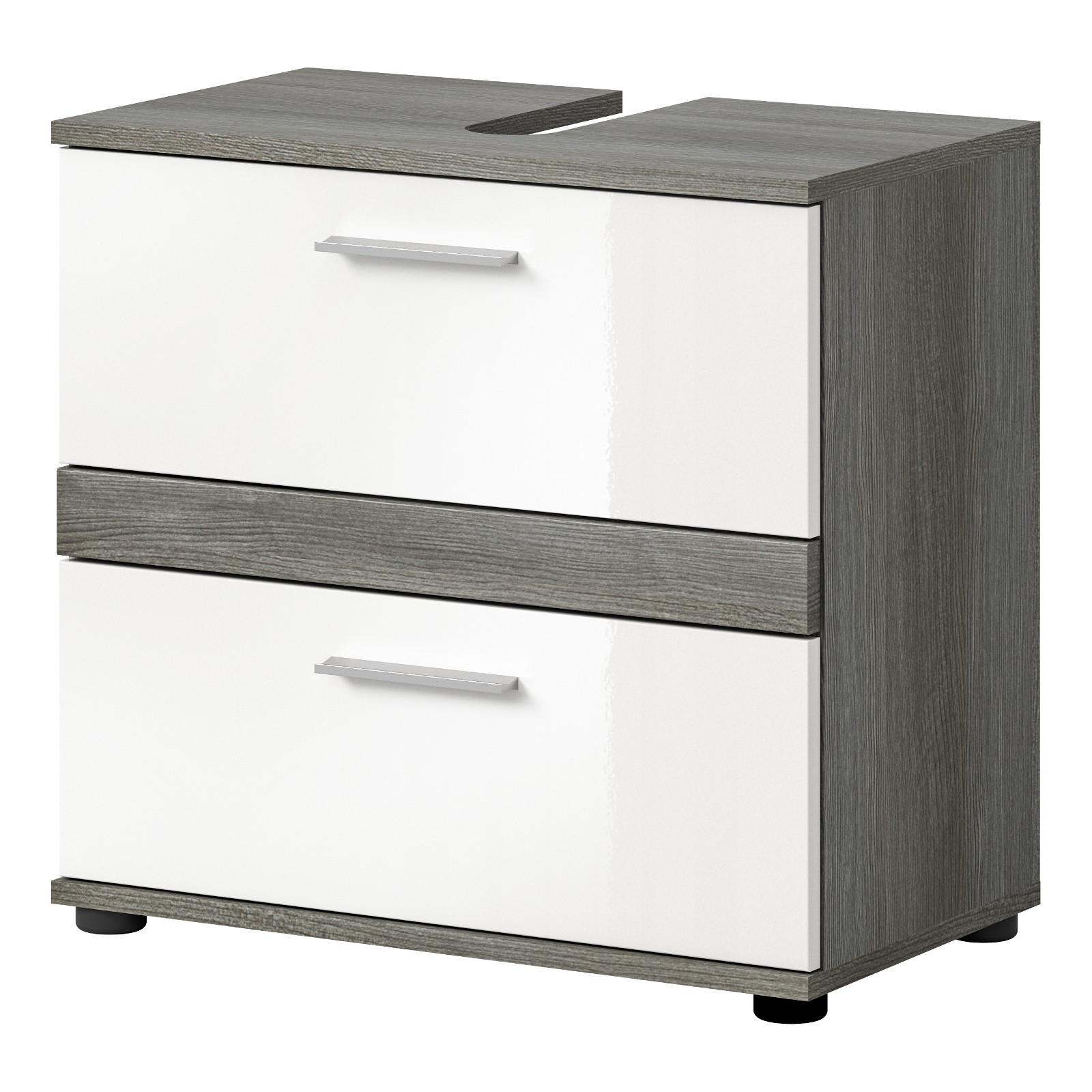 WASCHBECKENUNTERSCHRANK weiß Hochglanz, grau 60 cm, mit Schubkästen - Weiß Hochglanz/Schwarz, Holzwerkstoff/Kunststoff (60/57/34cm) - Inn.Furn