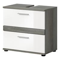 WASCHBECKENUNTERSCHRANK weiß Hochglanz, grau 60 cm, mit Schubkästen - Weiß Hochglanz/Schwarz, Holzwerkstoff/Kunststoff (60/57/34cm) - Inn.Furn