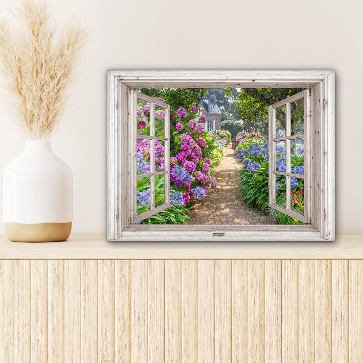 LEINWANDBILD Hortensie - Durchsichtig - Blumen - Sommer - Lila - Weg Wandbild 40x30 cm - Lila, Textil (40/30cm) - MuchoWow