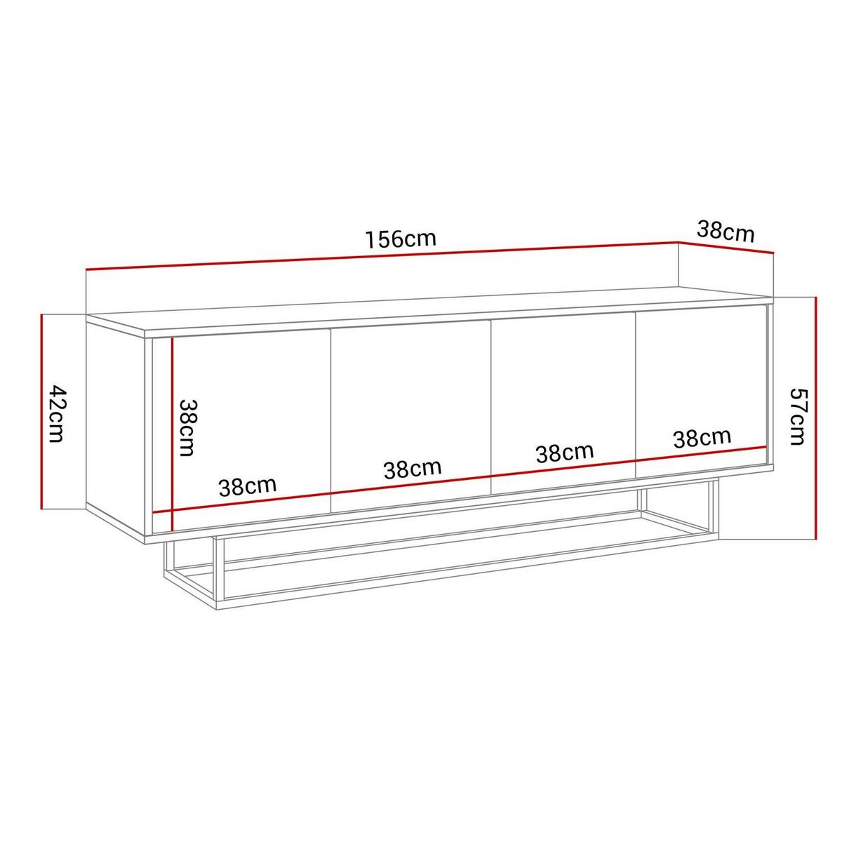 TV-ELEMENT SANAYI auf schwarzem Gestell / Hochglanz Weiß - Schwarz/Weiß, Holzwerkstoff (156/57/38cm) - Lookway