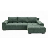 ECKSOFA Ovia mit Bettkasten und Schlaffunktion, Bouclé-Stoff in L-Form - Grün, Textil (270/185cm)