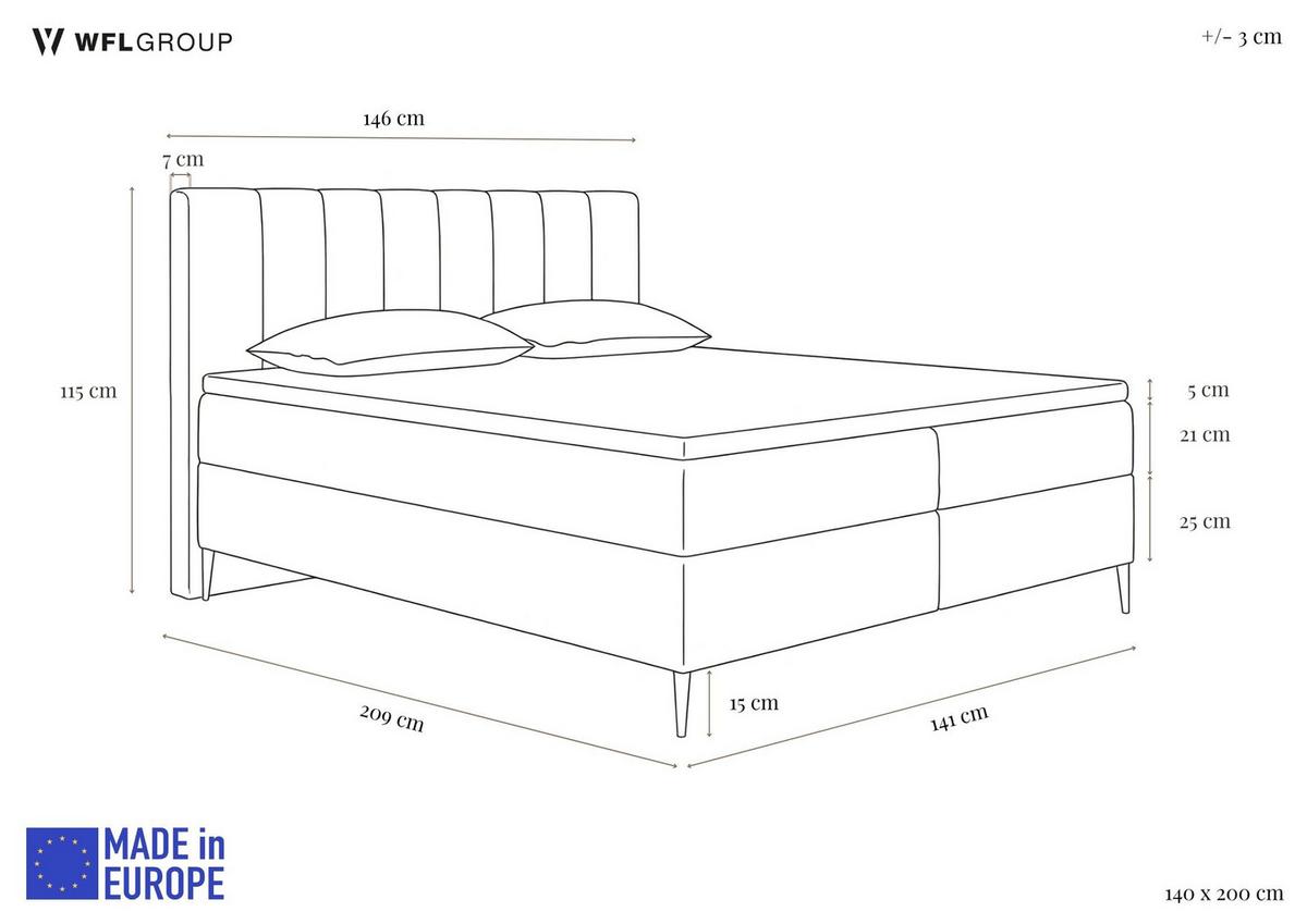 BOXBETT Allen mit Bettkasten, Boucle Creme 140x200 cm – inkl. H4 Taschenfederkern Matratze & Foam Topper - Creme/Schwarz, Textil/Metall (140/200cm) - WFL GROUP