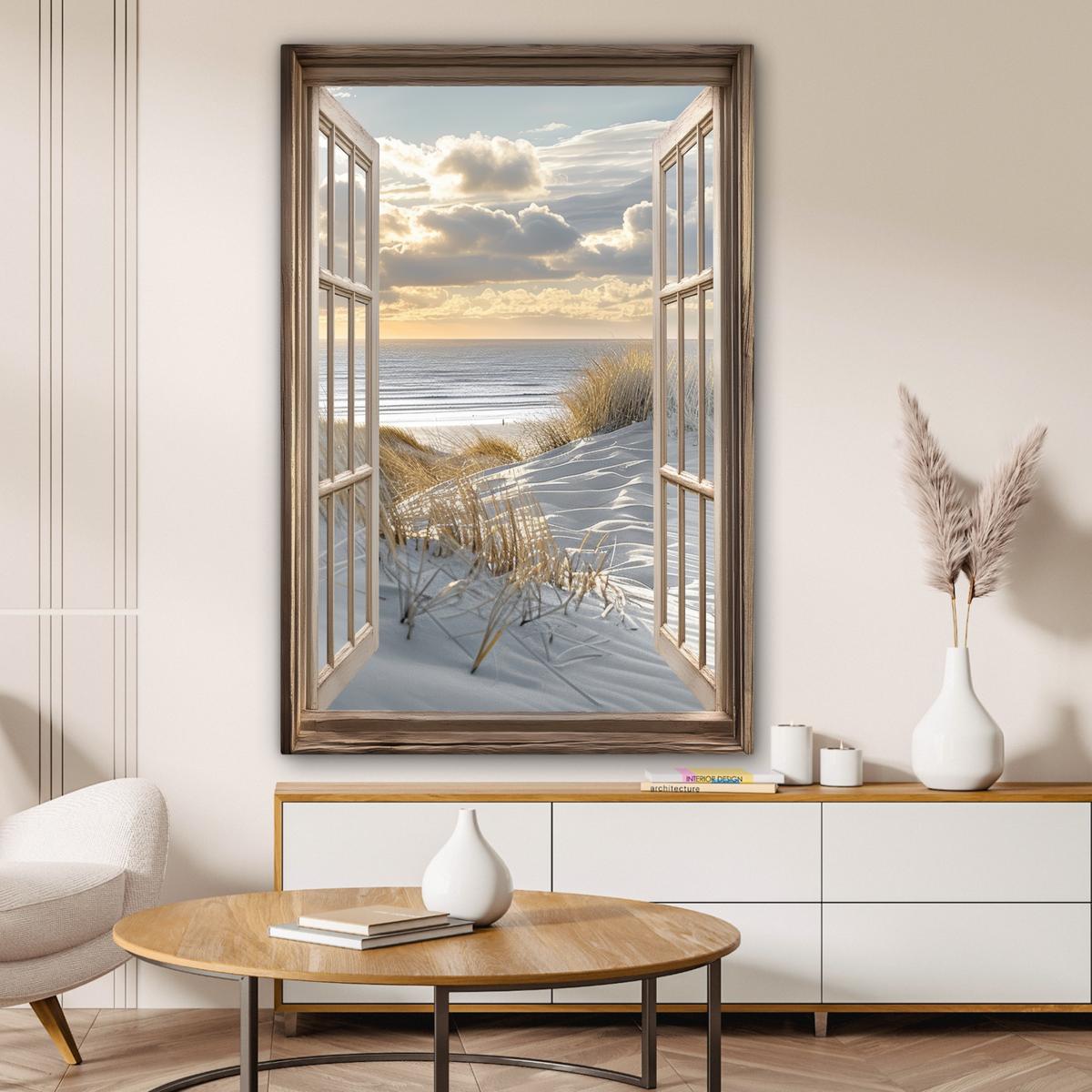 LEINWANDBILD Ausblick - Strand - Dünen - Meer - Natur Deko XXL 80x120 cm - Sandfarben, Textil (80/120cm) - MuchoWow