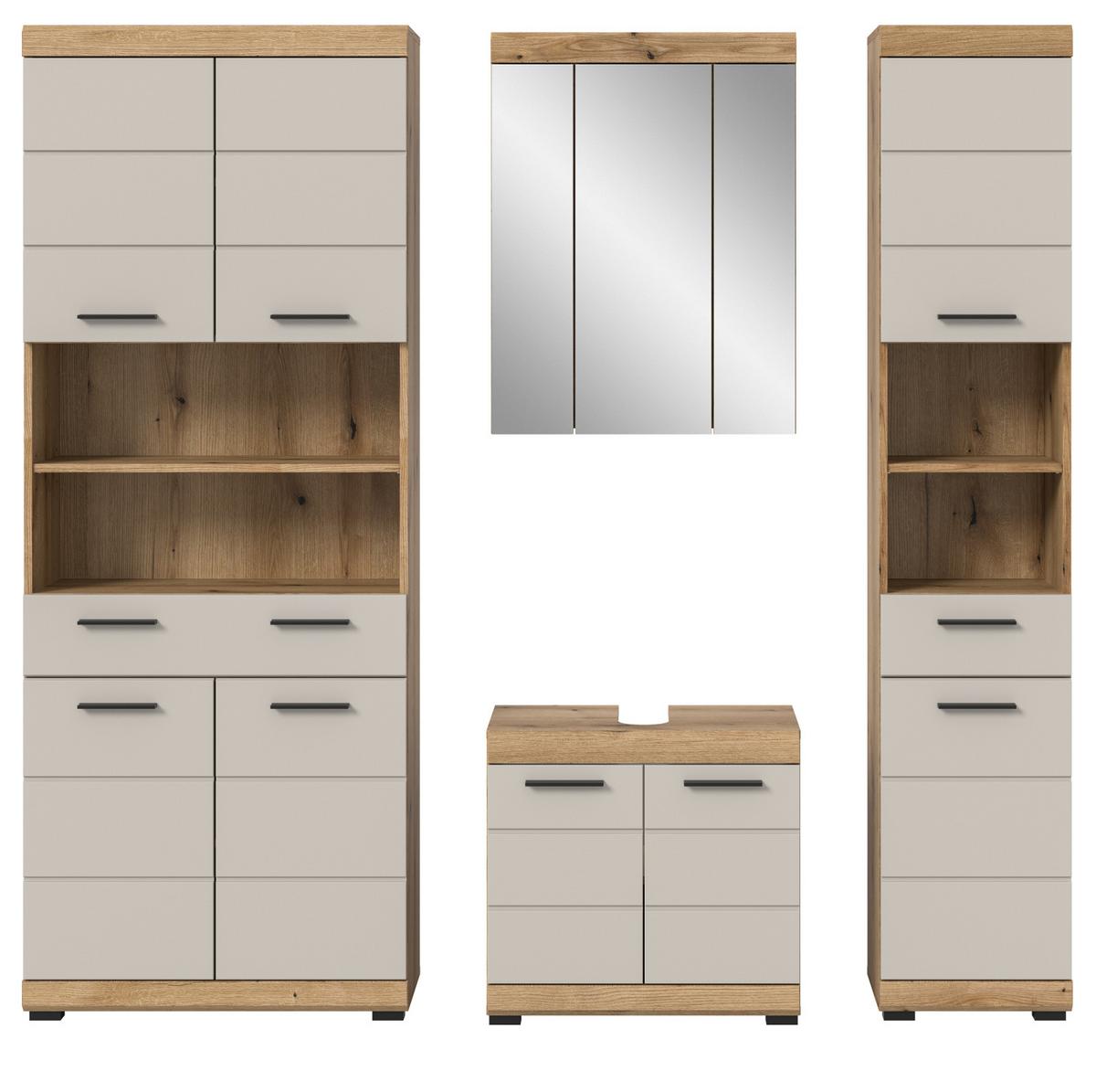BADMÖBEL-SET 4-teilig Sand Kashmir, Evoke Eiche, Badkombination 200 x 191 cm - Kaschmir/Eichefarben, Glas/Holzwerkstoff (201/191/34cm) - Inn.Furn