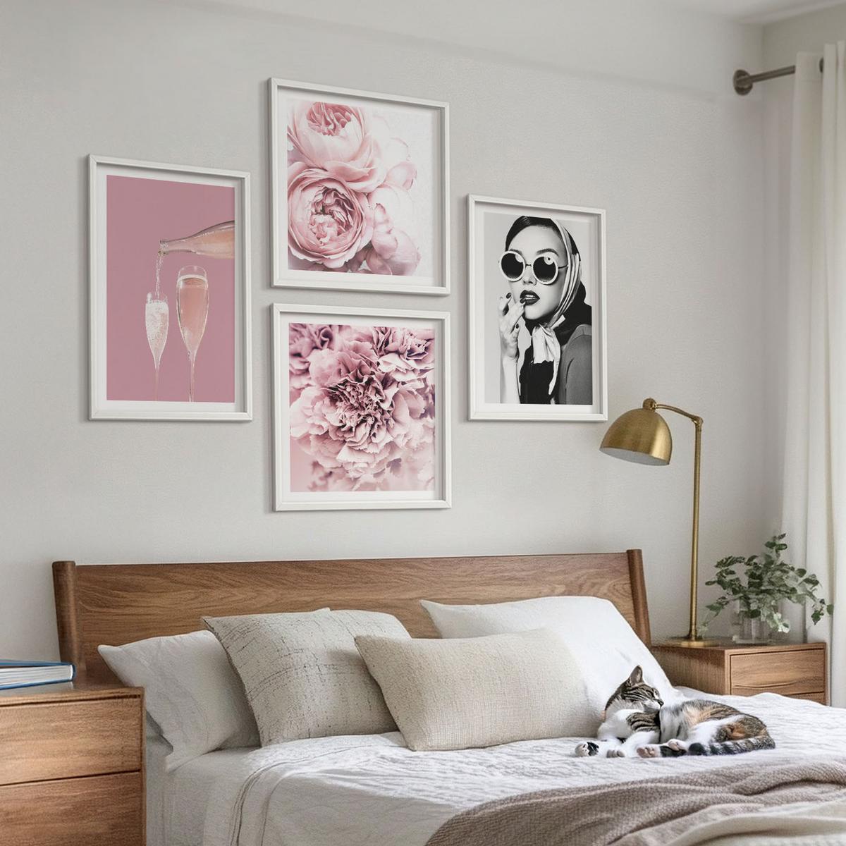 BILDER SET 4er Set - 50x50 cm & 40x60 cm Weißer Rahmen - Blumen, Pfingstrosen, Rosen, Eleganz - Weiß, Kunststoff (50/50cm) - TULUP