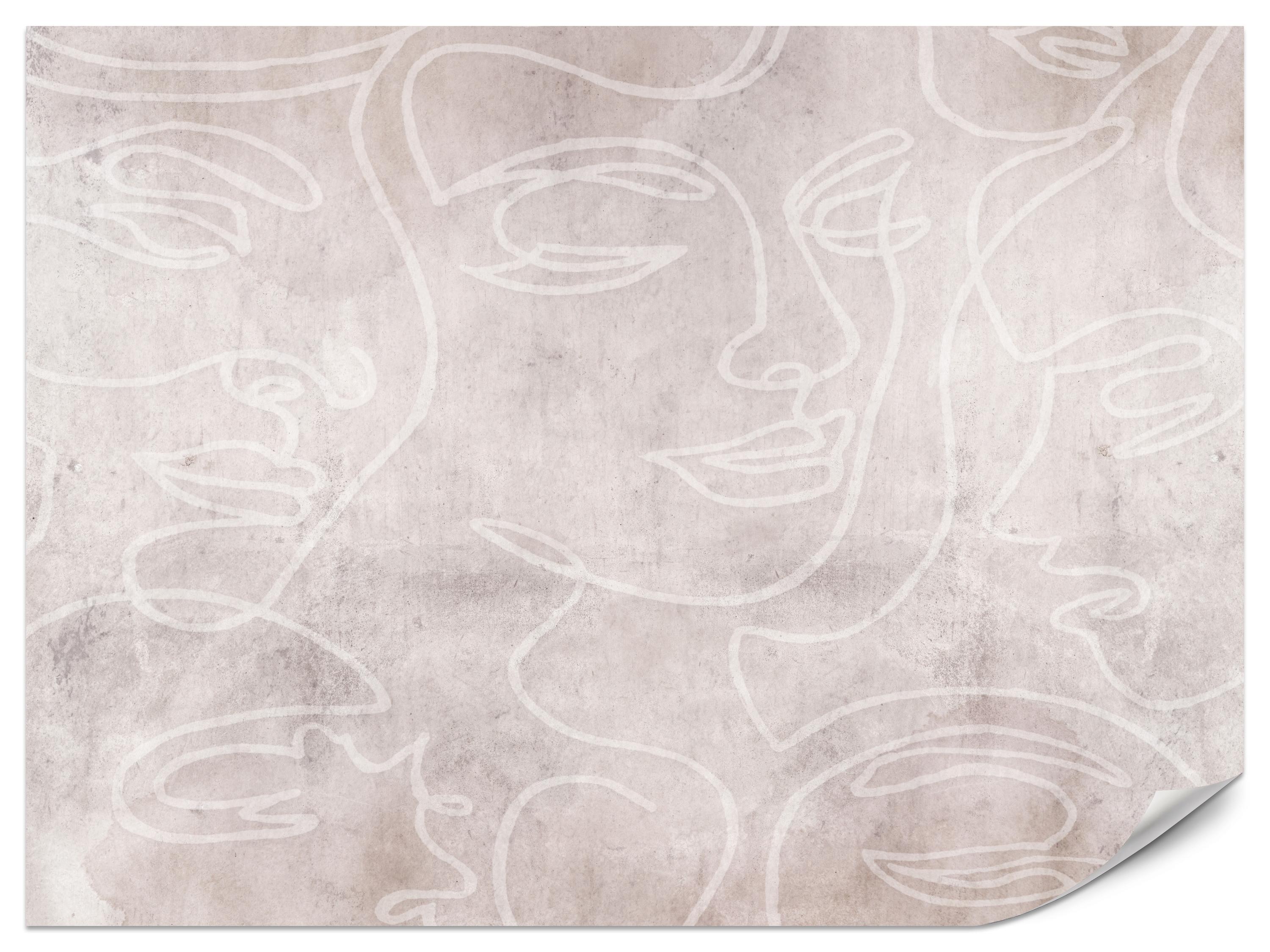 FOTOTAPETE für Schlafzimmer Abstrakte Gesichter Beton 350x256 - Beige/Braun, Papier (350/256cm) - Muralo