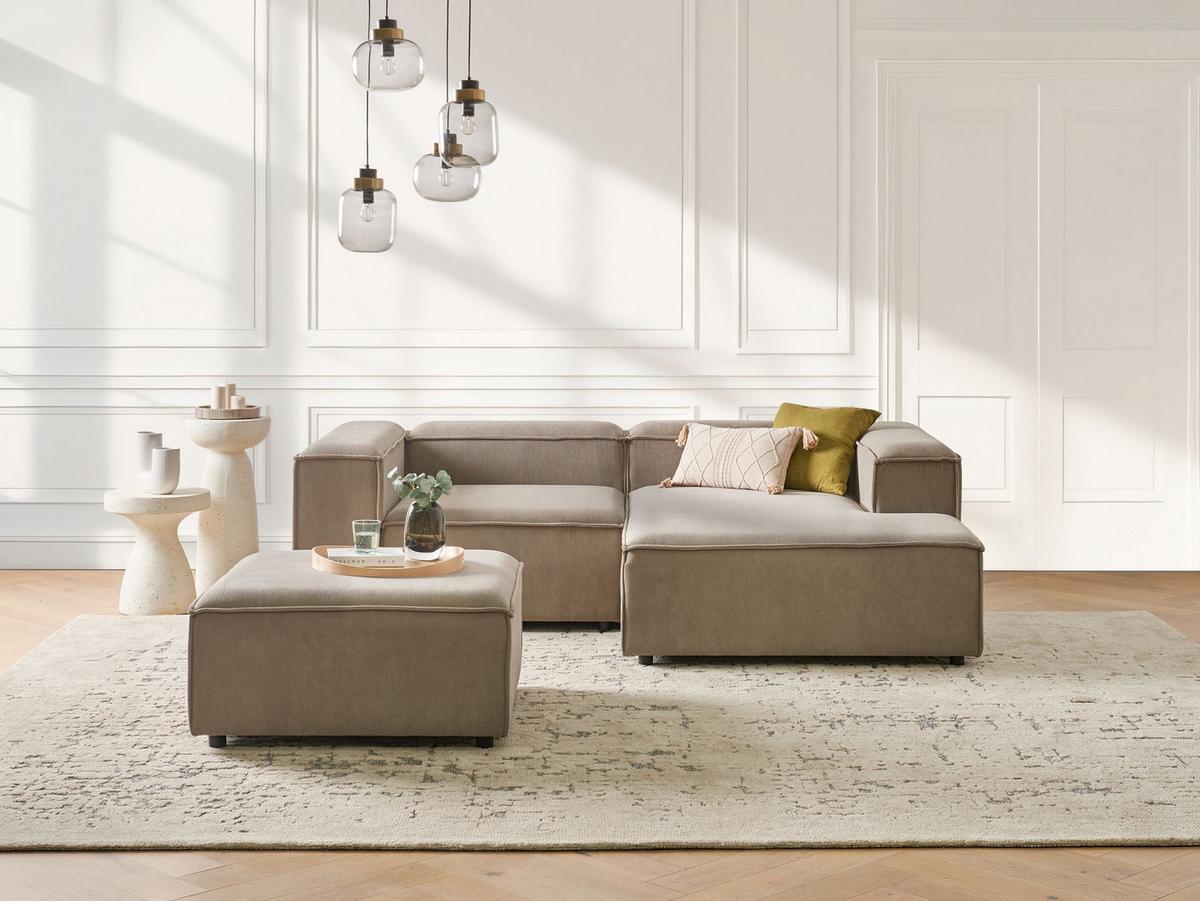 ECKSOFA Modul 3-Sitzer linksseitig Hellbraun Cord mit Ottomane Ardal - Hellbraun, Textil (240/180cm) - Beliani