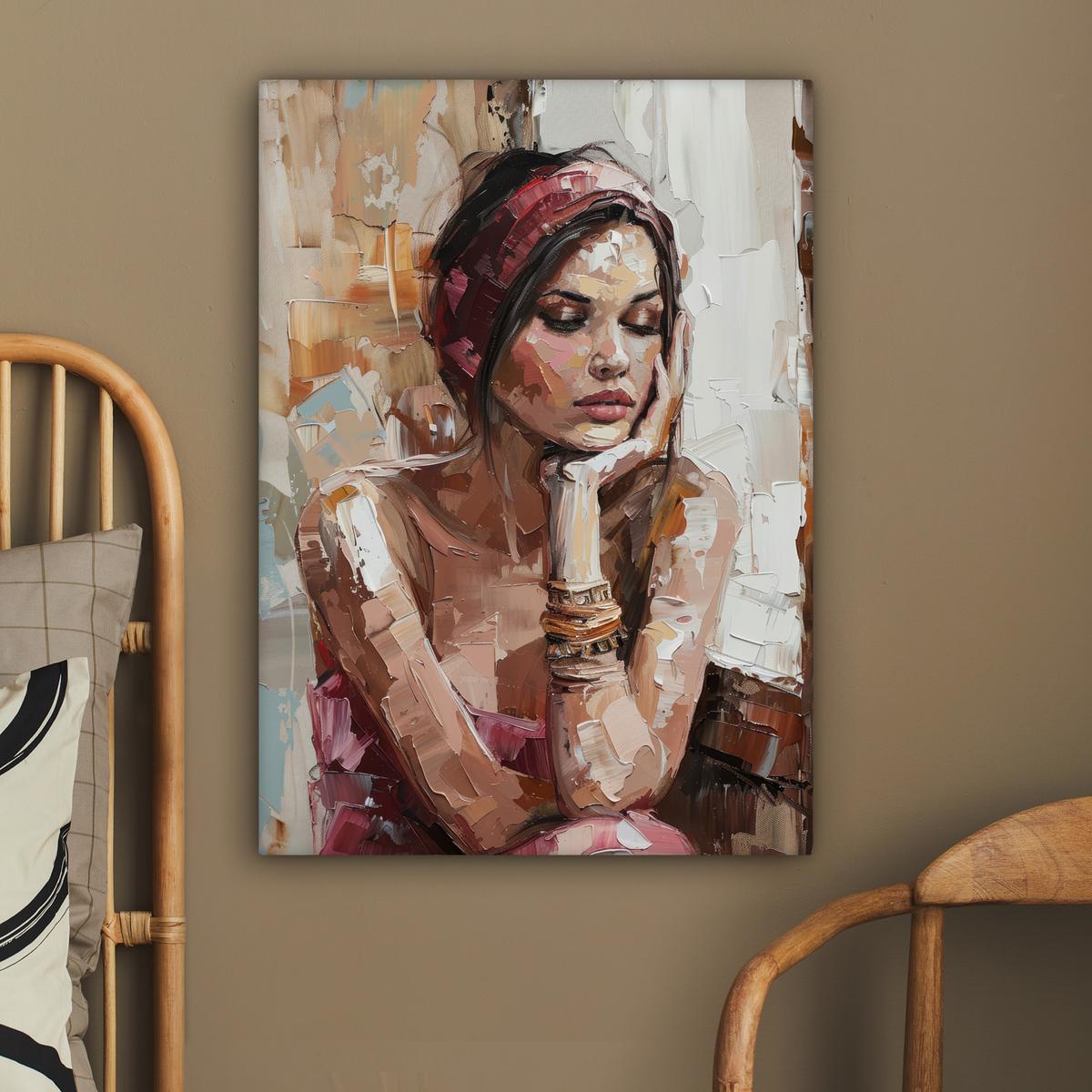 LEINWANDBILD Frau - Lackierung - Porträt - Modern Wandbild Wohnzimmer 60x80 cm - Altrosa, Textil (60/80cm) - MuchoWow