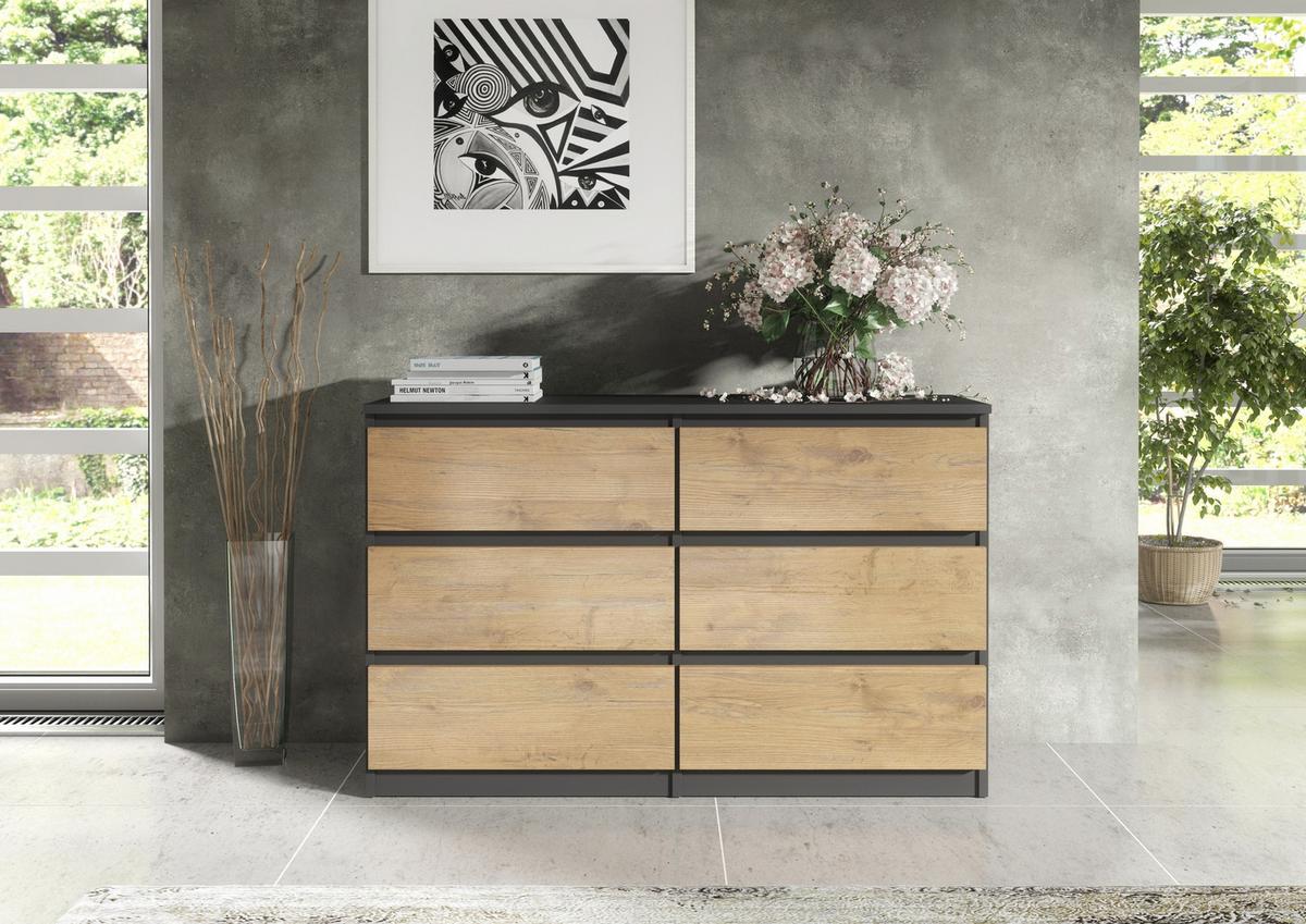 KOMMODE Anthrazit, Lancelot 139/79/39 - Anthrazit/Eiche San Remo, Holzwerkstoff (139/79/39cm) - RAUMHIRSCH FURNITURE