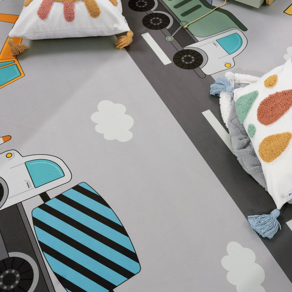 KINDERTEPPICH Waschbar, mit Baustellenfahrzeug-Motiv, Grau, 80 x 150 cm - Grau, Textil (150/80cm) - KADIMA DESIGN