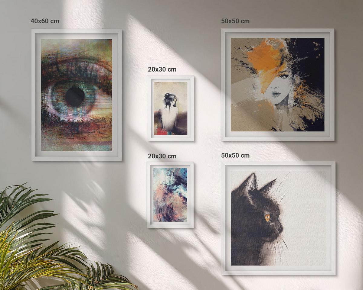 BILDER SET 5er Set - 50x50 cm & 20x30 cm & 40x60 cm Weißer Rahmen - Gelbgrau-braune Wellen - Weiß, Kunststoff (40/60cm) - TULUP