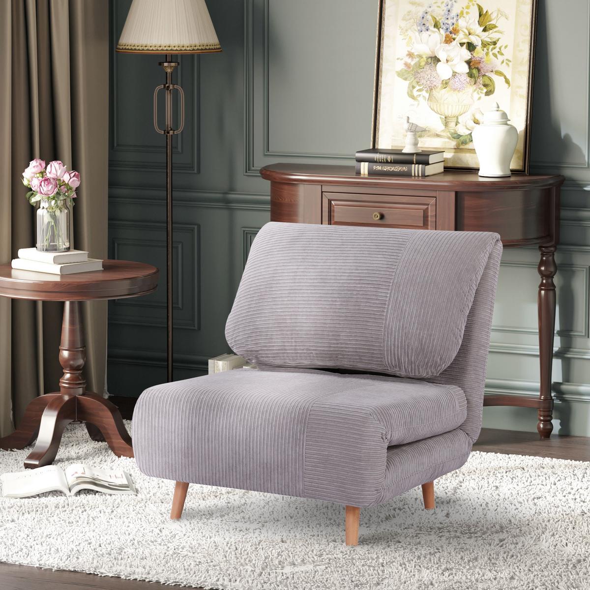 2-IN-1 Schlafsofa Schlafsessel Klappmatratze Gästebett Klappbett Hellgrau - Hellgrau/Naturfarben, Holz/Textil (87/89/82cm) - HOMCOM