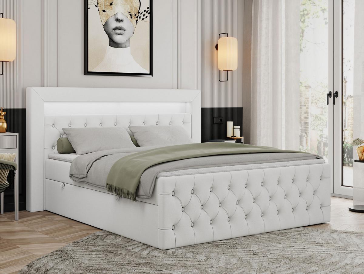 BOXBETT GOLD-9 LED 200/200 Weiß Kunstleder - H4 - Weiß, Holz/Textil (200/200cm) - MKS
