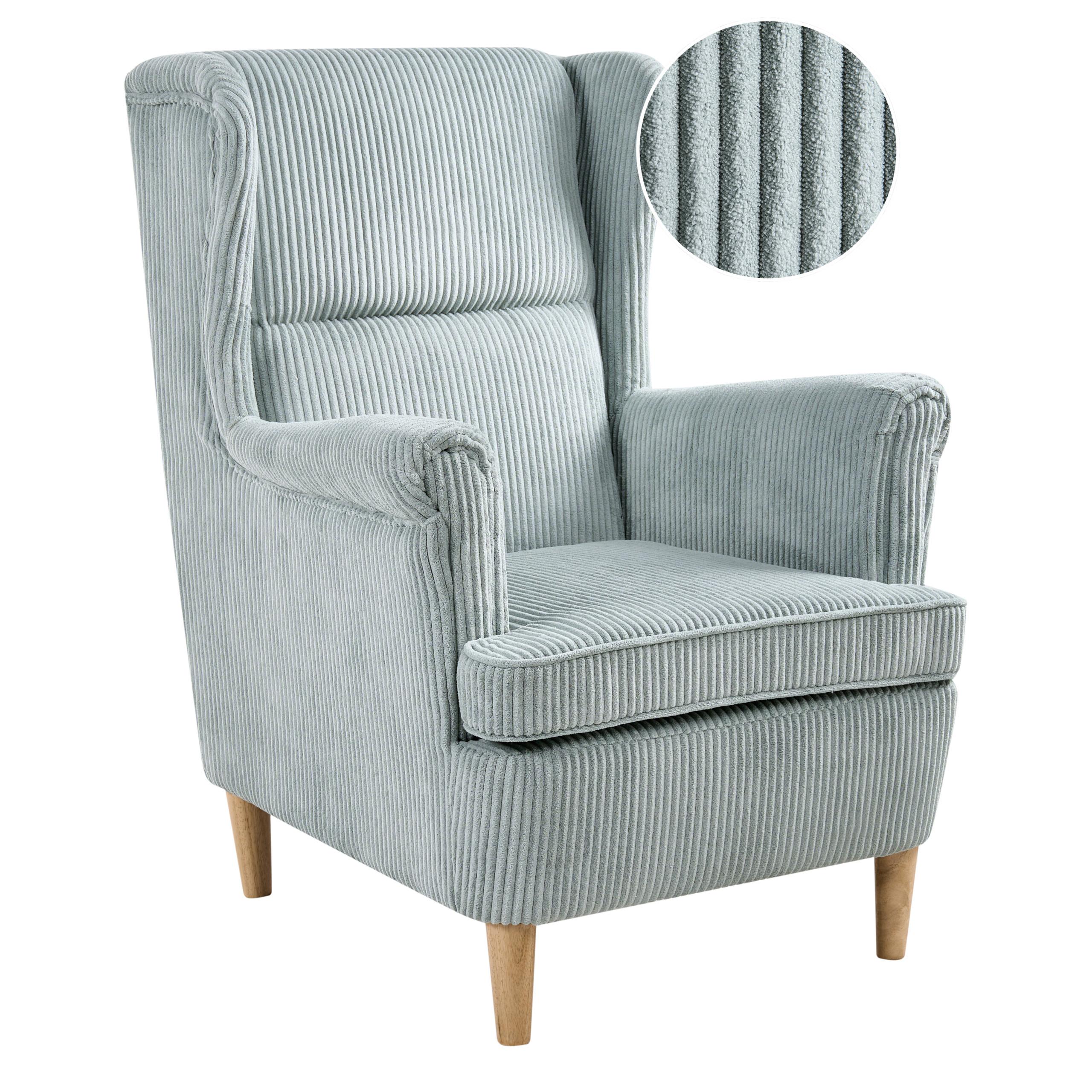OHRENSESSEL Hellbraun Abson - Blau/Hellbraun, Textil (64/100/65cm) - Beliani