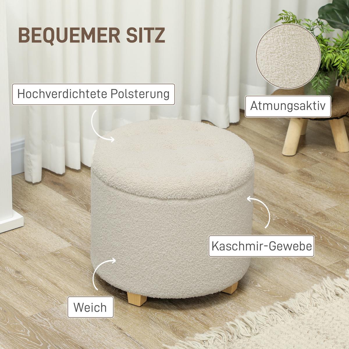 HOCKER, Holzrahmen Ø45 x 41 cm Cremeweiß - Weiß, Kunststoff (45/41/45cm) - HOMCOM