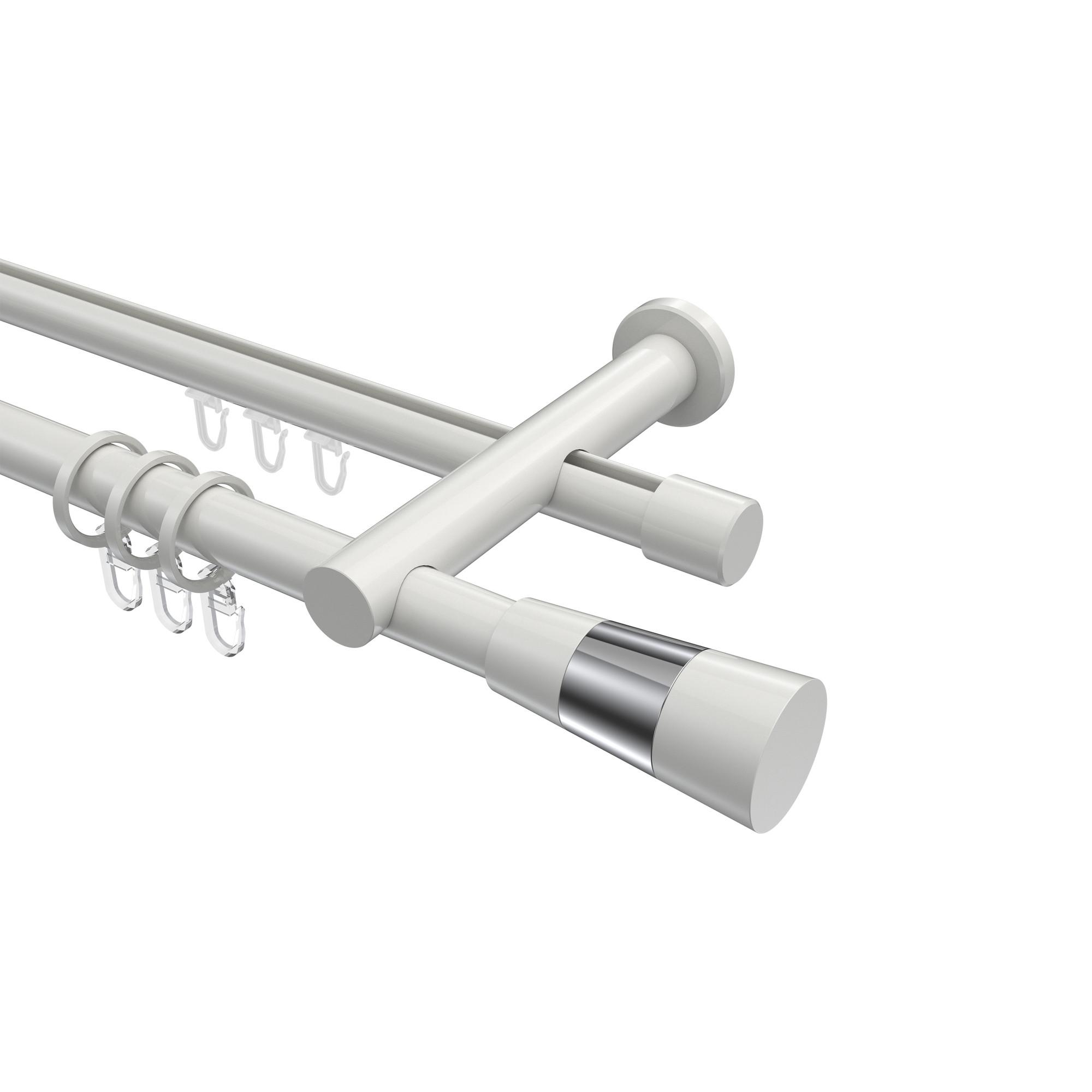 GARDINENSTANGE RUNDROHR-INNENLAUF Platon Tanara 200 cm, 2-läufig, 20 mm Ø Weiß - Chromfarben/Weiß, Metall (200cm) - INTERDECO