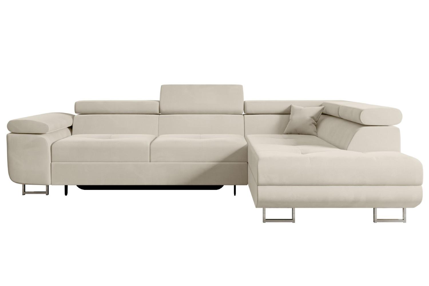 ECKSOFA mit Schlaffunktion und Bettkasten GUSA-L 272x202x107 cm Beige Velours - Beige/Silberfarben, Holzwerkstoff/Textil (272/202cm) - ALTDECOR