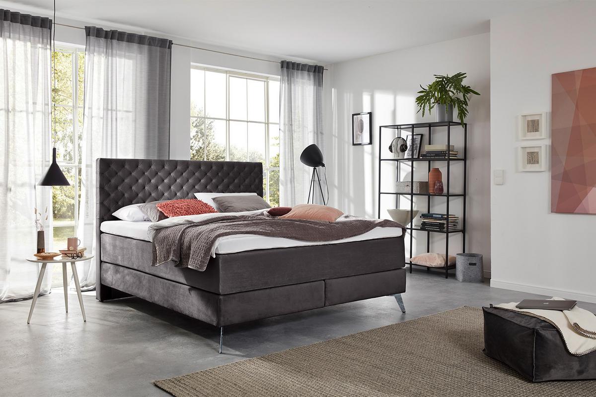 BOXSPRINGBETT SINDAR Anthrazit Webstoff - Anthrazit, Textil (160/200cm) - KAWOLA