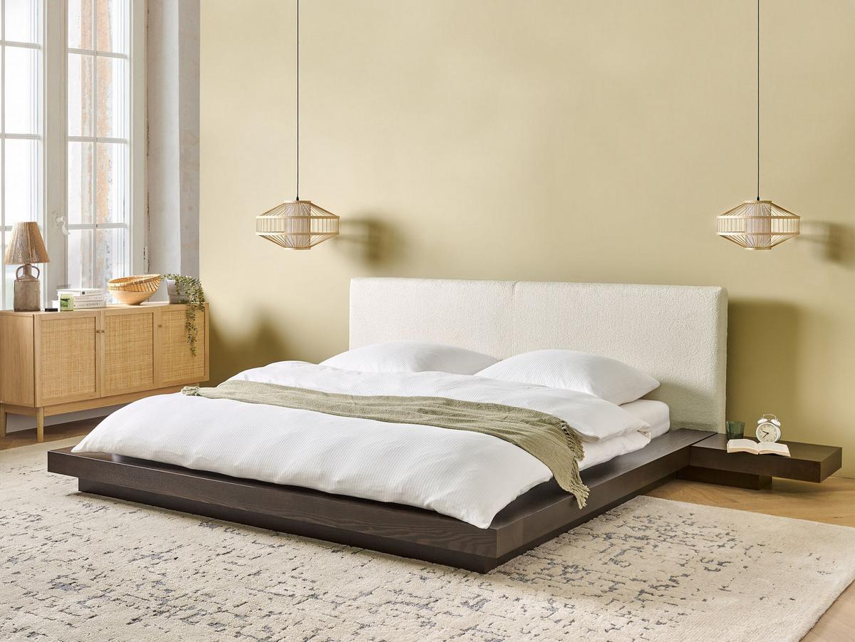BETT mit Lattenrost 180/200 cm Dunkelbraun Zen - Dunkelbraun/Weiß, Holzwerkstoff (180/200cm) - Beliani