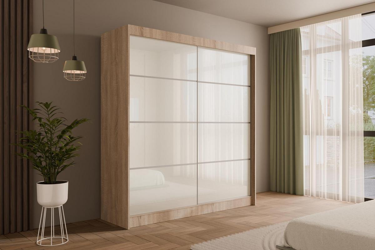 KLEIDERSCHRANK PEKA III - 200 cm - Sonoma Eiche|Weiß - Weiß/Sonoma Eiche, Holzwerkstoff (200/215/61cm) - ALTDECOR