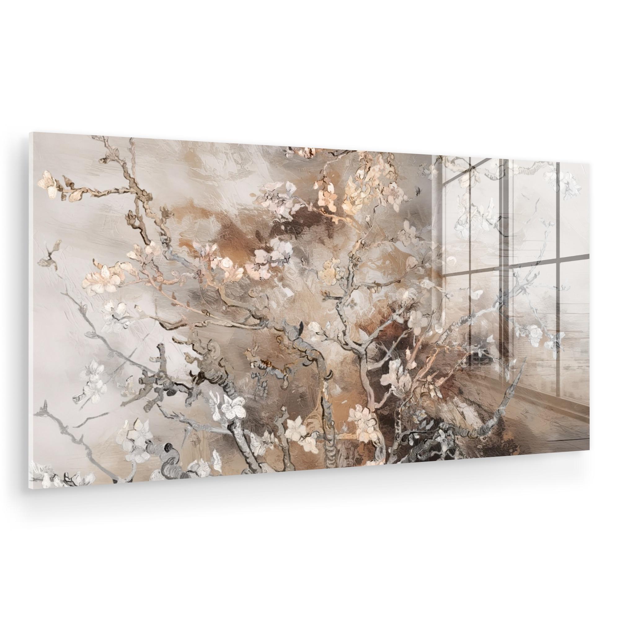 ACRYLGLASBILD Mandelblüte - Kunst - Van Gogh - Beige - Abstrakt 120x60 cm - Braun, Glas (120/60cm) - MuchoWow