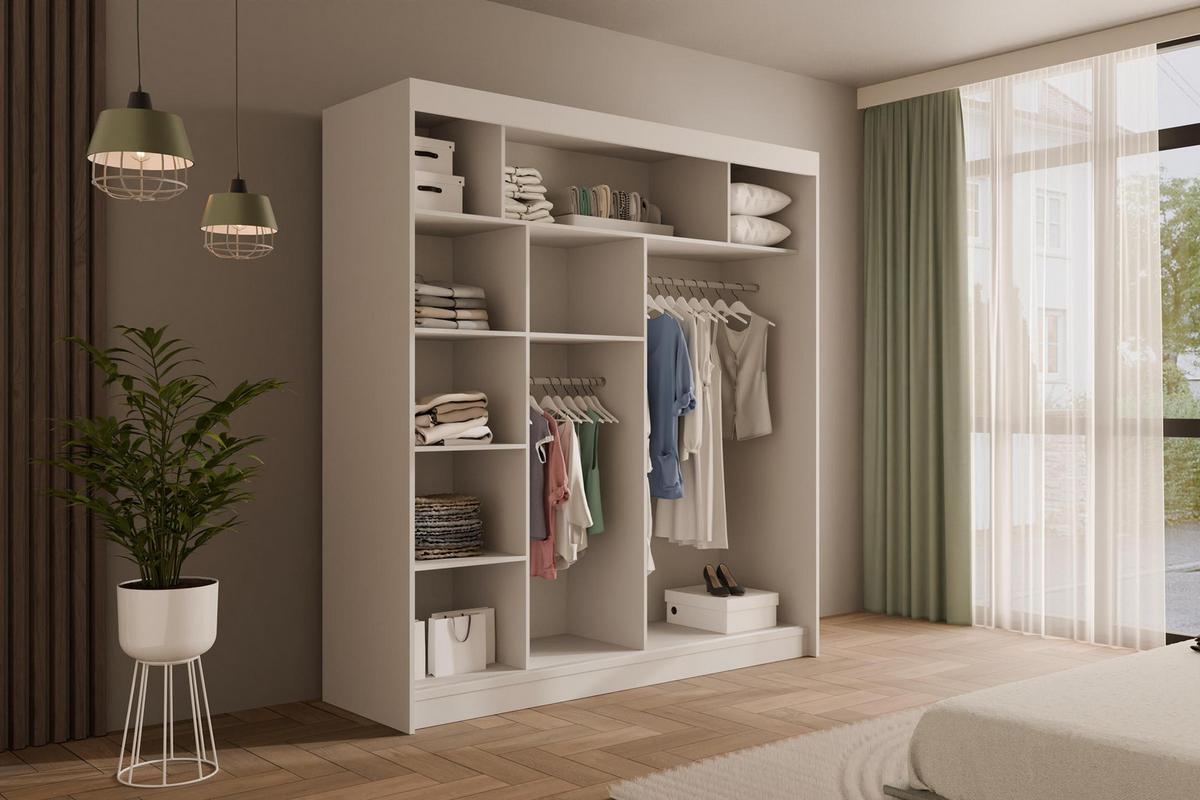 KLEIDERSCHRANK PAOKI - 200 cm - Weiß - Weiß, Holzwerkstoff (200/215/61cm) - ALTDECOR