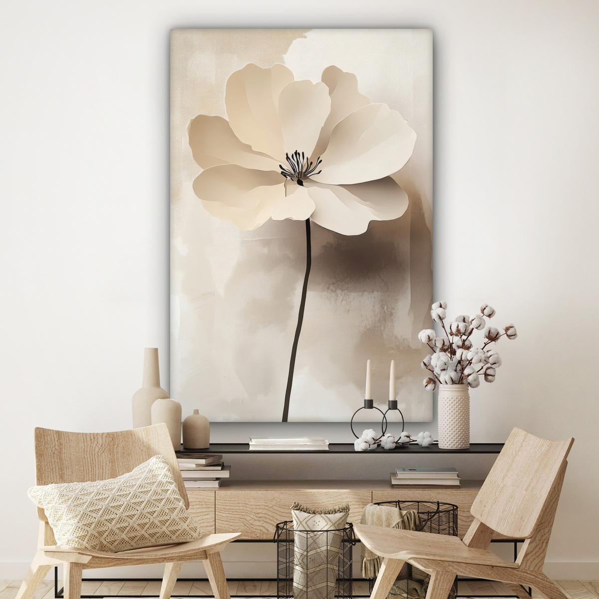 LEINWANDBILD Blume - Beige - Farbe - Schatten Deko Groß 90x140 cm - Creme, Textil (90/140cm) - MuchoWow