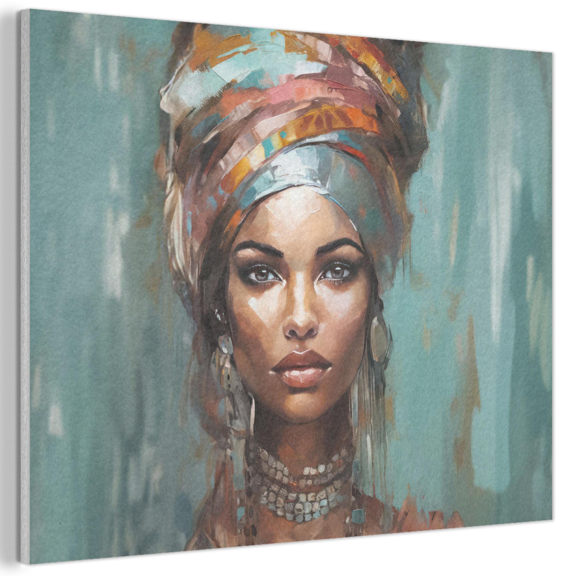 AKUSTIKBILD Frau - Kunst - Schmuck - Porträt Gemälde 80x60 cm - Blaugrau, Kunststoff (80/60/0.9cm) - MuchoWow