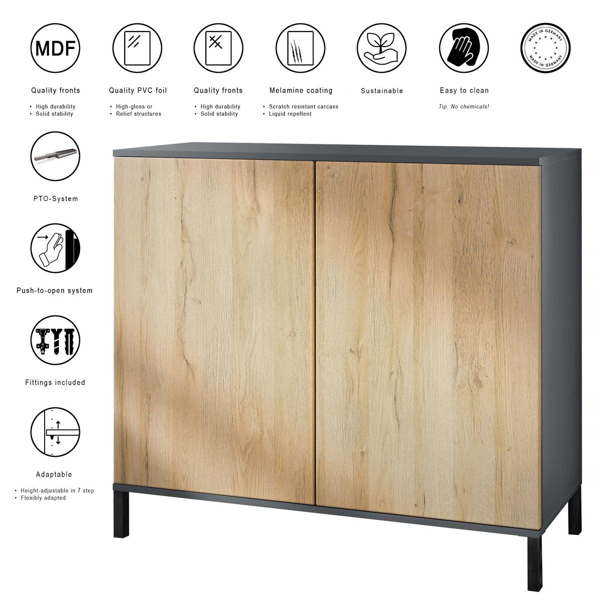 KOMMODE Skadu Eiche sägerau - Eiche San Remo, Holzwerkstoff (92.5/83.5/35cm) - Vladon