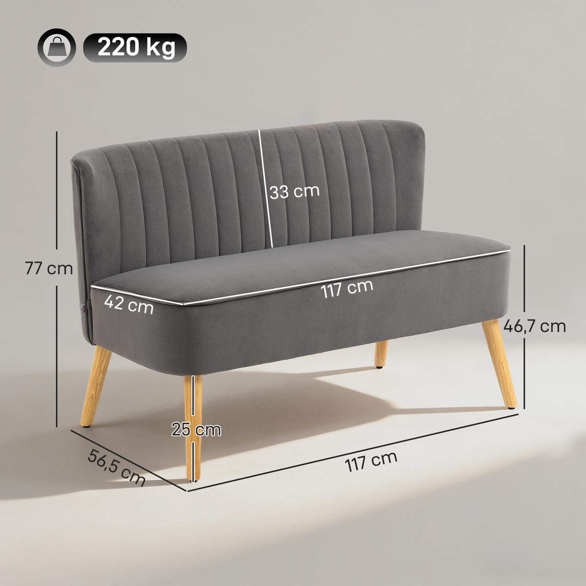 SOFA Polyester Dunkelgrau - Dunkelgrau/Grau, Holz/Textil (56.5/77/117cm) - HOMCOM