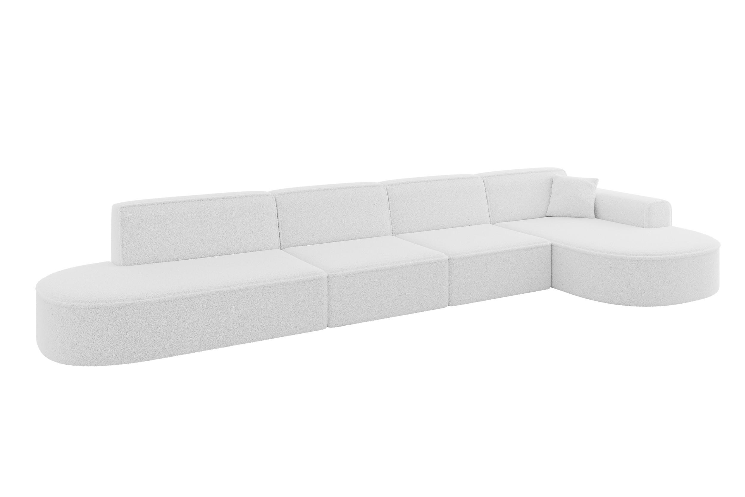 ECKSOFA Ottomane Rechts MARI-L3 - 413x171x79 cm Weiß Bouclé - Schwarz/Weiß, Holzwerkstoff/Kunststoff (171/413cm) - ALTDECOR
